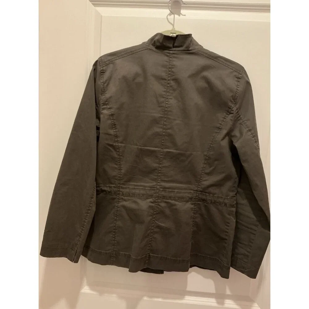 Eileen Fisher Jacket Medium Utility Ruffle Collar Button Up Cinch Waist - Picture 5 of 8